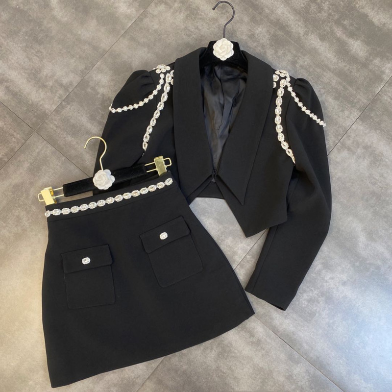 Two Piece Dress PREPOMP Fall Winter Long Sleeve Diamonds Chain Padded Shoulder Slim Blazer High Waist Short Mini Skirt Two Piece Set GC767 230213, Black
Two Piece Dress PREPOMP Fall Winter Long Sleeve Diamonds Chain Padded Shoulder Slim Blazer High Waist Short Mini Skirt Two Piece Set GC767 230213, Black