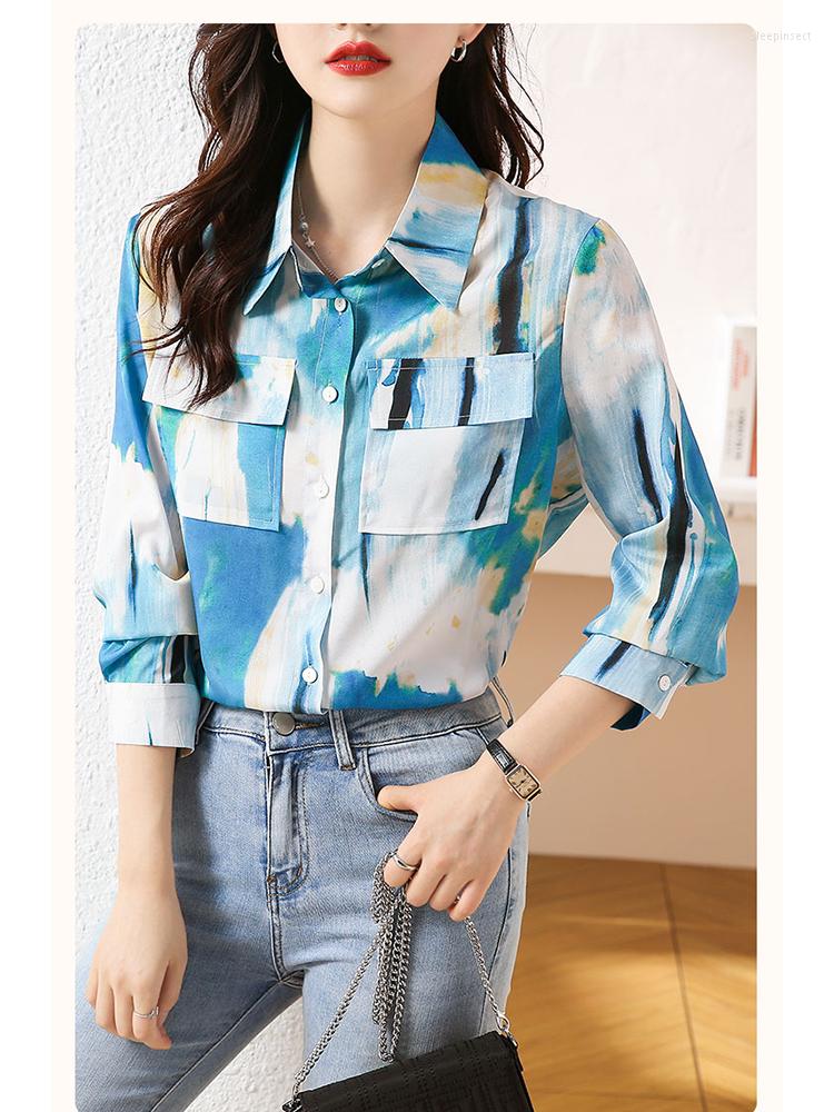 Women' Blouses Women Spring Shirt Temperament Self-cultivation Leisure Time Artist Printed Silk Loose Fashion Polo D2812, Blue
Women' Blouses Women Spring Shirt Temperament Self-cultivation Leisure Time Artist Printed Silk Loose Fashion Polo D2812, Blue
