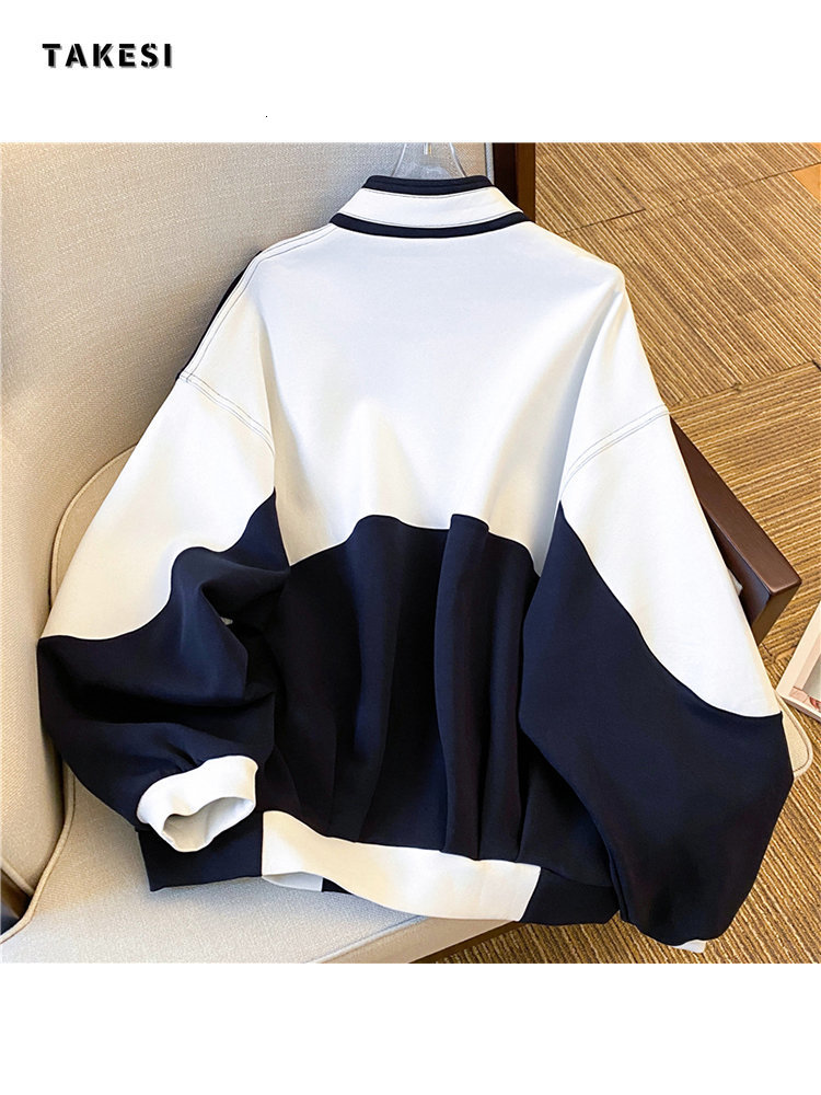 Women's Jackets American Casual Patchwork Coats Women Allmatch Fashion Loose Harajuku Color Block Outwear Zipper Bomber Jacket Streetwear Fall 23