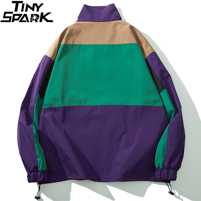 Mens Jackets Men Hip Hop Streetwear Coat Retro Color Block Patchwork Harajuku Windbreaker Oversized Track Pocket Autumn 230214