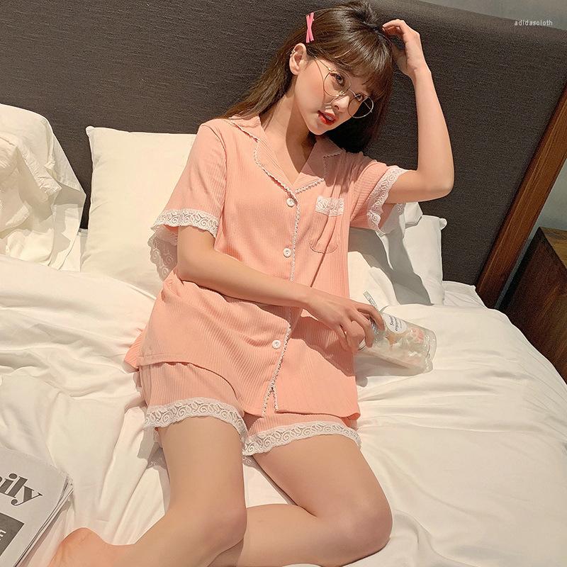 Women's Sleepwear Summer Sweet Lace Solid Color Pajamas For Women Short Sleeve Comfortable Knitted Cardigan Home Clothes Shorts 2 Piece, Pink
Women's Sleepwear Summer Sweet Lace Solid Color Pajamas For Women Short Sleeve Comfortable Knitted Cardigan Home Clothes Shorts 2 Piece, Pink