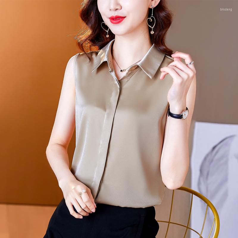 Women's Blouses Sleeveless Satin Blouse For Women Summer Chic Elegant Single Breasted Shirt Lady Office Top, White
Women's Blouses Sleeveless Satin Blouse For Women Summer Chic Elegant Single Breasted Shirt Lady Office Top, White