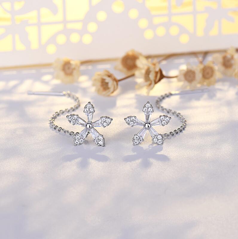 Sterling Silver Cubic Zirconia Princes' Cuts Elegant Bridal & Event Dangling Earrings for Ladies