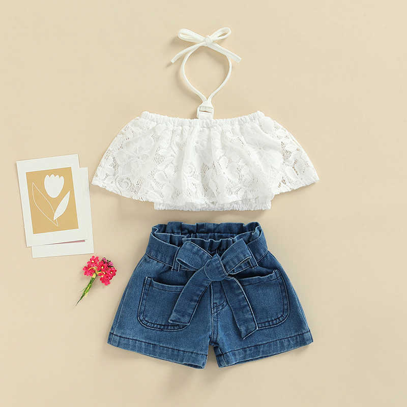 Sets Fashion Summer Toddlers Girls Outfits Suit Solid Lace Crochet Halter Neck TShirtWaist Belt Denim Shorts PCS Clothing Set, Sky blue
Sets Fashion Summer Toddlers Girls Outfits Suit Solid Lace Crochet Halter Neck TShirtWaist Belt Denim Shorts PCS Clothing Set, Sky blue