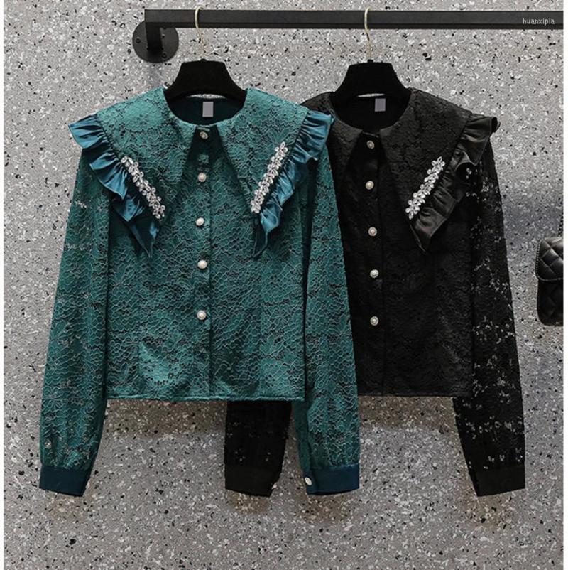 Women's Blouses 2023 Spring Summer Lace Green Shirt Tops Fashion Women Daiamonds Pearl Button Big Turn Down Collar Hollow Out Ladies OL, Black
Women's Blouses 2023 Spring Summer Lace Green Shirt Tops Fashion Women Daiamonds Pearl Button Big Turn Down Collar Hollow Out Ladies OL, Black