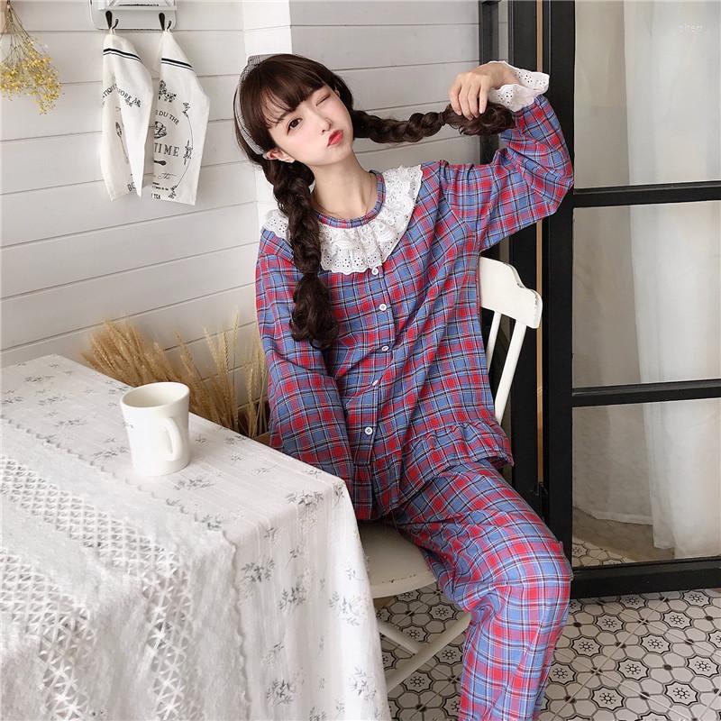 Women' Sleepwear Cute Colorful Plaid Pajamas Set Women Autumn Winte Home Suit Long Sleeve Fancy Lace Top Pants 2 Piece Pyjamas, Picture color
Women' Sleepwear Cute Colorful Plaid Pajamas Set Women Autumn Winte Home Suit Long Sleeve Fancy Lace Top Pants 2 Piece Pyjamas, Picture color