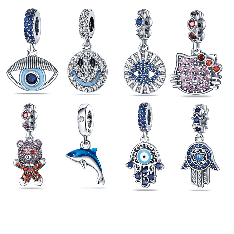 new popular 925 sterling silver original cross border magic eye series palm hanging beaded bracelet color full drill