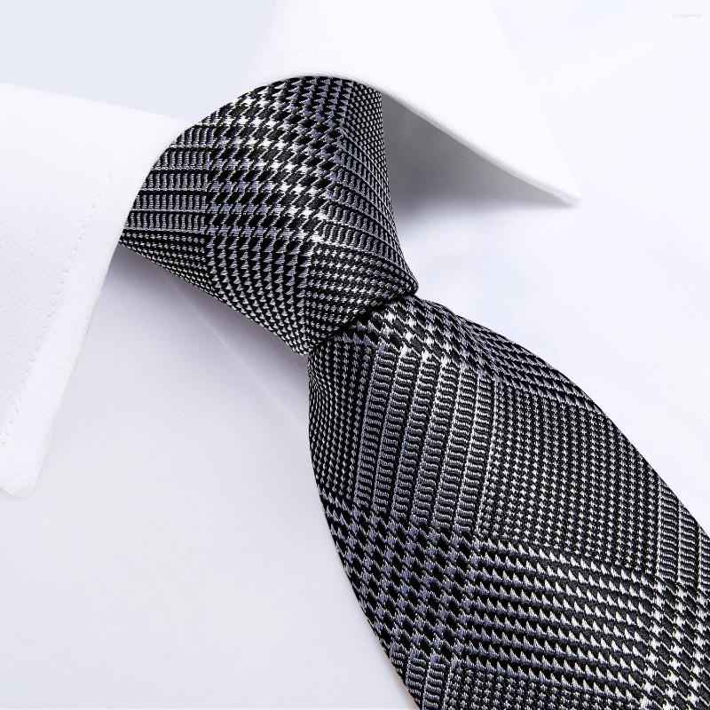 Bow Ties Houndstooth Black Silver Gold Blue Pink Luxury Silk For Men 8cm Business Wedding Neck Tie Set Handkerchief Men's Gift