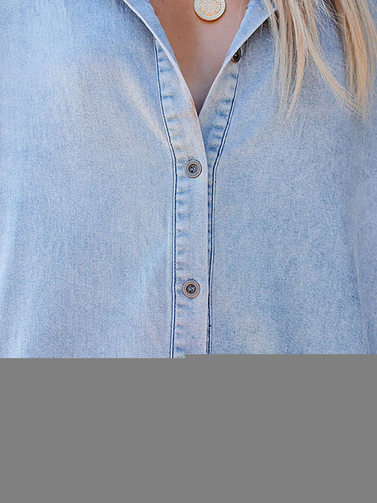 Casual Dresses Denim Shirt Women TurnDown Collar Long Sleeve Female Fashion Single Breasted Loose With Pockets 230214