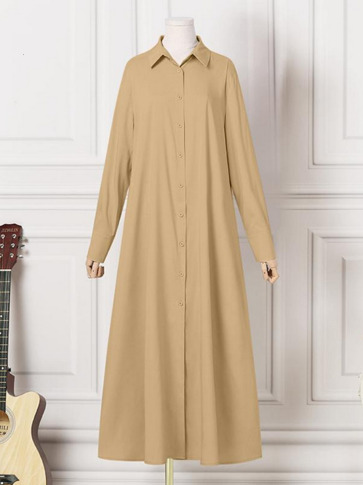 Casual Dresses SpringSummer Commuting Style Long Solid Color Polo Sleeve Loose Shirt Oversized Streetwear Robe 230214