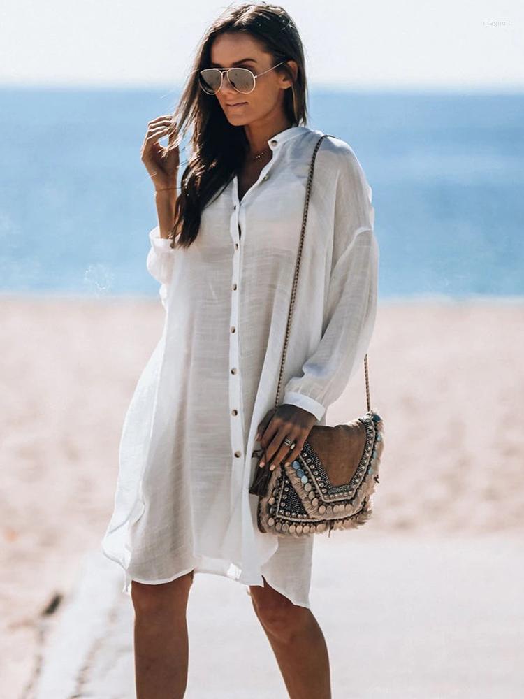 Women's Swimwear Shirt Dress Cover Ups Women Swimsuit Single Breasted Sundress Summer Solid Fashion Beach Holiday Bikini Up Short, White
Women's Swimwear Shirt Dress Cover Ups Women Swimsuit Single Breasted Sundress Summer Solid Fashion Beach Holiday Bikini Up Short, White