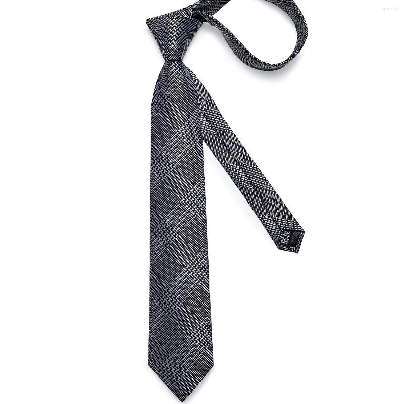 Bow Ties Houndstooth Black Silver Gold Blue Pink Luxury Silk For Men 8cm Business Wedding Neck Tie Set Handkerchief Men's Gift