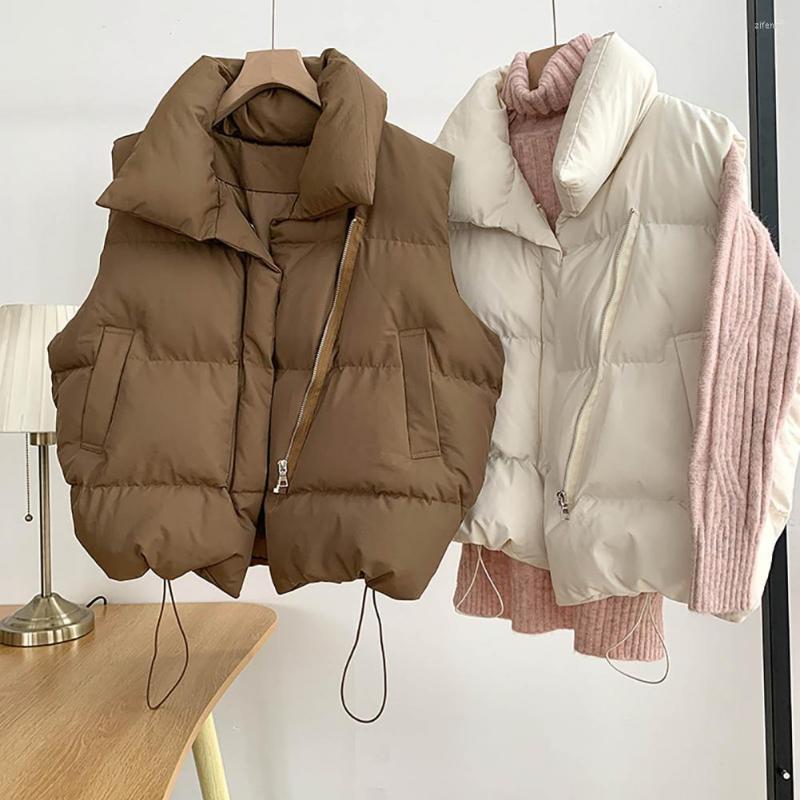 

Women's Vests Coldproof Fashion Solid Color Stand Collar Winter Cotton Puffer Vest Comfy Down Waistcoat Side Pockets Outerwear, Black