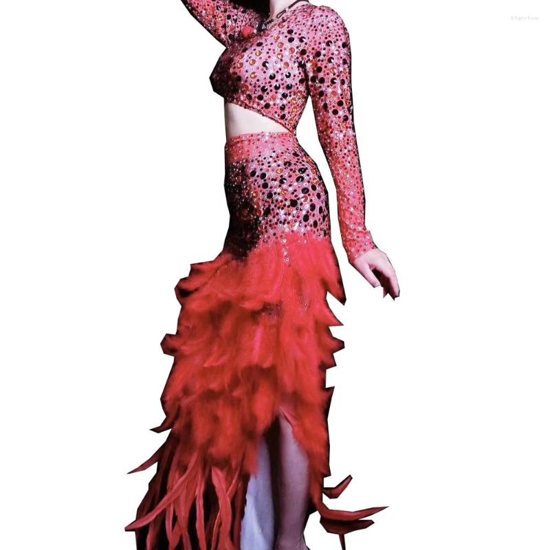 Stage Wear Long Sleeve Tops Skinny Bag Hip Women Feather Skirt Shiny Diamonds Two-Piece Set Nightclub Evening Prom Outfit, Red
Stage Wear Long Sleeve Tops Skinny Bag Hip Women Feather Skirt Shiny Diamonds Two-Piece Set Nightclub Evening Prom Outfit, Red