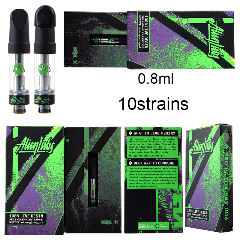 Alien Labs Live Resin 0.8ml Atomizers Ceramic Empty Vape Pen Cartridge Packaging Glass Thick Oil Wax Vaporizer Carts E Cigarette 510 Thread Battery