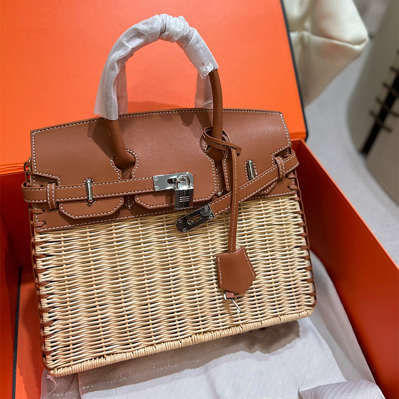 women luxurys designer bags 9A Birkin bag rattan series retro portable tote womens handbags purses shoulder crossbody bag 30cm new style fashion large totes, Khaki
women luxurys designer bags 9A Birkin bag rattan series retro portable tote womens handbags purses shoulder crossbody bag 30cm new style fashion large totes, Khaki