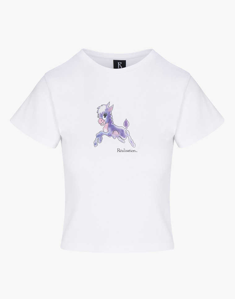 23ss Realisation par Women Designer T shirt Purple Pony Digital Printed Stretch Cloth Fashion Tops Women's Short-sleeved T-shirt, White2
23ss Realisation par Women Designer T shirt Purple Pony Digital Printed Stretch Cloth Fashion Tops Women's Short-sleeved T-shirt, White2
