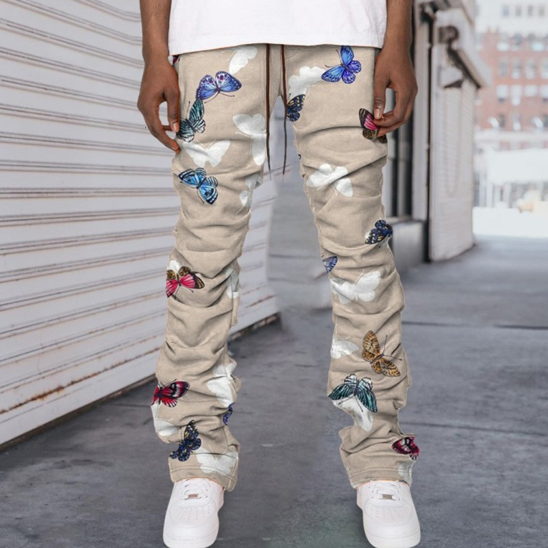 Mens Pants High Street Casual Straight Fashion Mid Waist Button Trouser Autumn Vintage Men Long Pant 230214