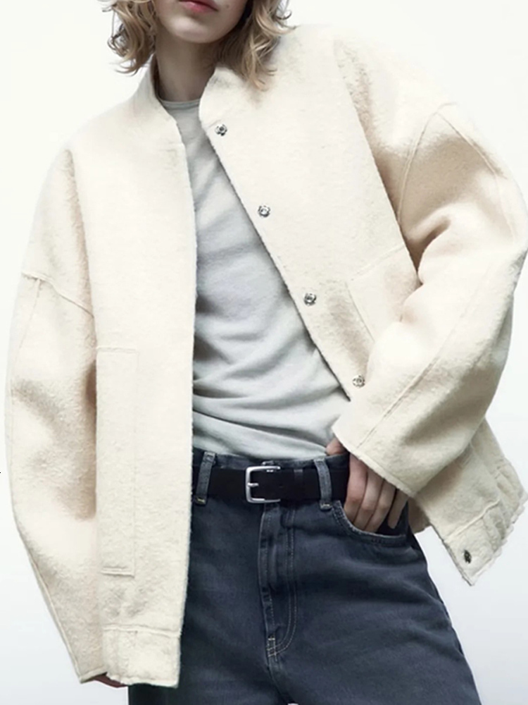 Women's Jackets Gray Bomber For Women 2023 Spring Casual Pocket Zipper Coat Vintage Long Sleeve Button Female Outerwear Chic Overshirt 230215