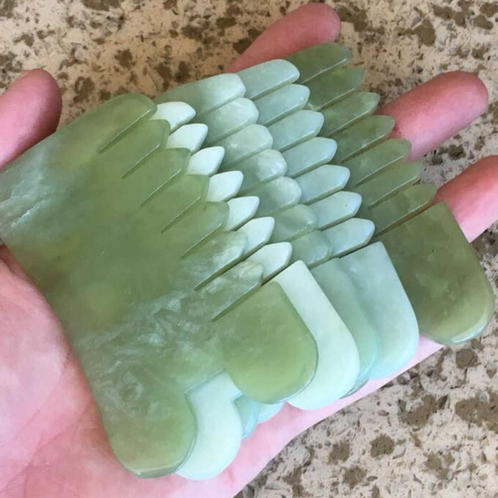 50pcs Natural Jade Stone Massage Combs 2 IN 1 Guasha Board Square Shape Hand Massager Relaxation Skin Facial Care Tools Peines De Masaje