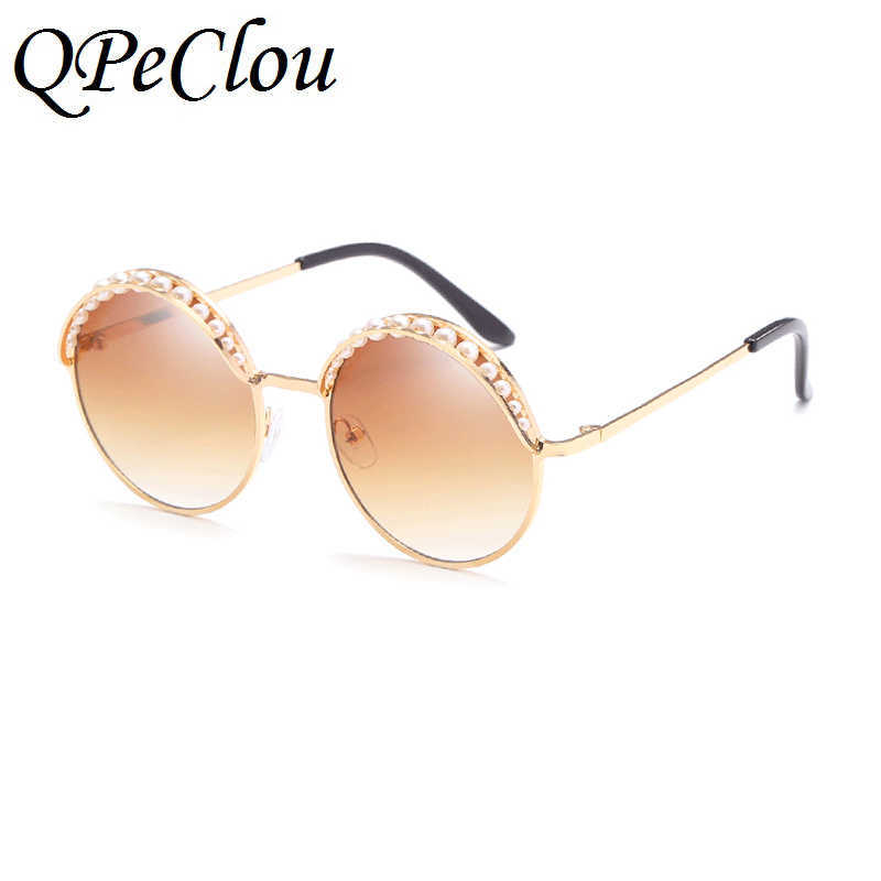 QPeClou Vintage Round Sunglasses Women 2019 Brand Designer Pearls Sun Glasses Female Mirror Eyeglasses Oculos Gafas G230214