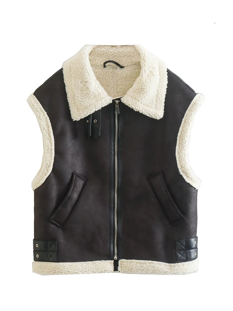 Women's Vests Willshela Women Fashion Splice Vest Front Zipper Vintage Lapel Neck Sleeveless Jacket Chic Lady Warm Waistcoat Outfits 230215