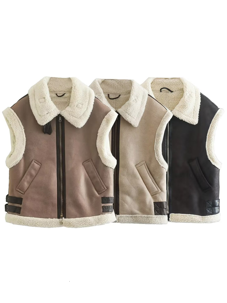 Women's Vests Willshela Women Fashion Splice Vest Front Zipper Vintage Lapel Neck Sleeveless Jacket Chic Lady Warm Waistcoat Outfits 230215