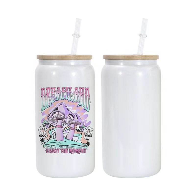 sublimation 16oz glitter glass tumbler with bamboo lid reusable straw shimmer glass tumblers beer Can Soda Can Cup drinking cups