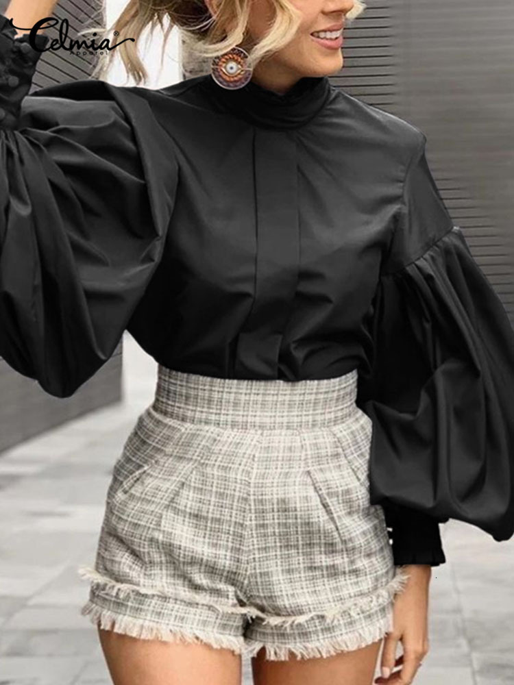 Women's Blouses Shirts Celmia Big Lantern Sleeve Women Blouses Elegant Streetwear Party White Shirts Fashion Stand Collar Casual Loose Blusas Top