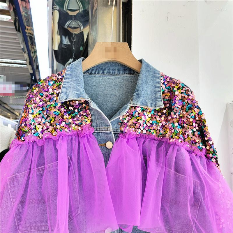 Women's Jackets 2023 Spring Purple Mesh Ruffles Sequined Denim Jacket Women's Western Style Lapel Long Sleeve Short Jean Coat Outerwear, Blue
Women's Jackets 2023 Spring Purple Mesh Ruffles Sequined Denim Jacket Women's Western Style Lapel Long Sleeve Short Jean Coat Outerwear, Blue