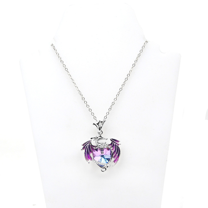 Unique Fashion Blue Heart Crystal Dragon Necklace for Women Charm Birthstone Flying Dragon Pendant Necklace Animal Jewelry Gift