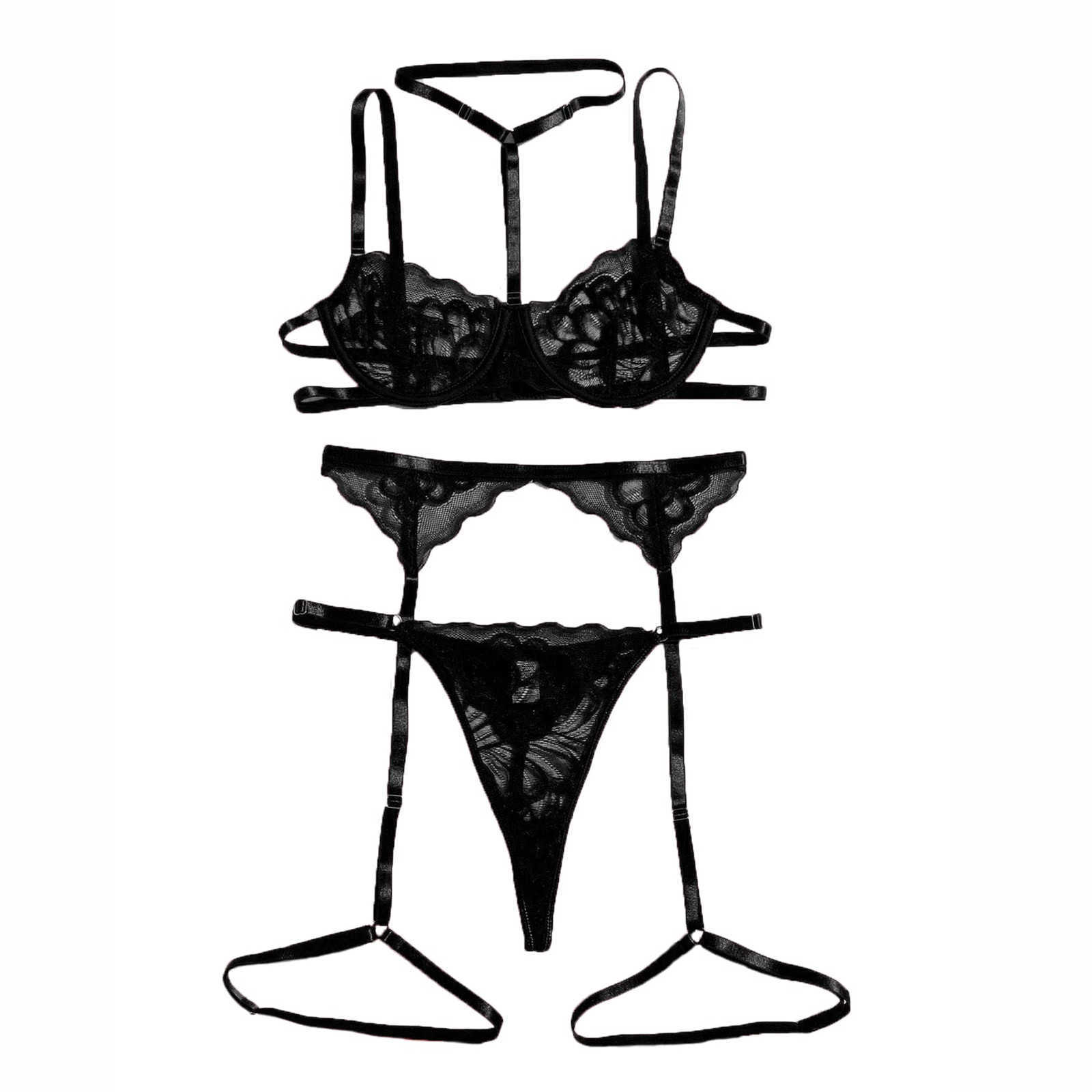 Sexy Set Sexy Erotic Lingerie Women Bra Garters Thongs Patchwork See Through Lingerie Set Ladies Sexy Underwear Set Porn Sexy Costumes Z0905