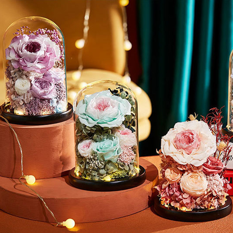Eternal Rose Flower With Glass Cover Holder Gift Decoration Flower Valentines Mother Day Preserved Immortal Roses Flower Flor De Rosa Eterna Con Cubie