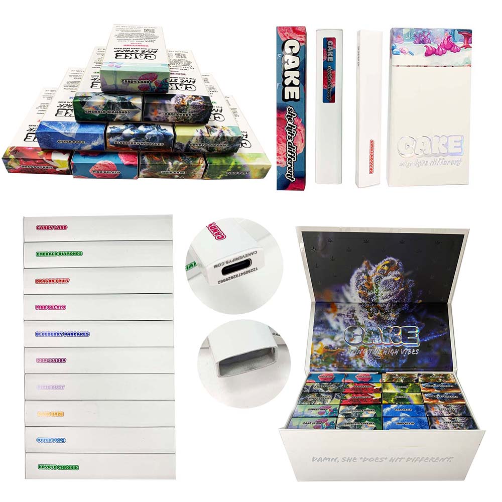 Sample Cake Gen 5 Disposable Vape Pens 1.0ml 280mAh Rechargeable battery Empty thick oil pod E-Cigarettes with Packaging 10 flavors
Sample Cake Gen 5 Disposable Vape Pens 1.0ml 280mAh Rechargeable battery Empty thick oil pod E-Cigarettes with Packaging 10 flavors