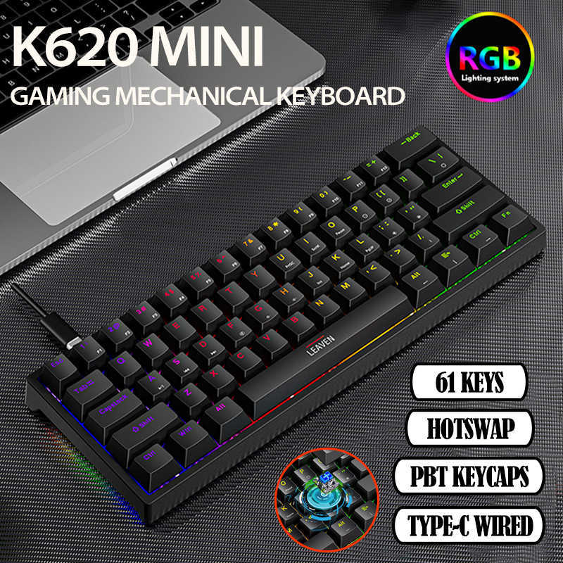 

Keyboards 61 Keys 60% Mini Gaming Mechanical Keyboard RGB Hotswap Type-C Wired Gaming Keyboards Ergonomics Keyboard PBT Keycaps For Gamer T230215