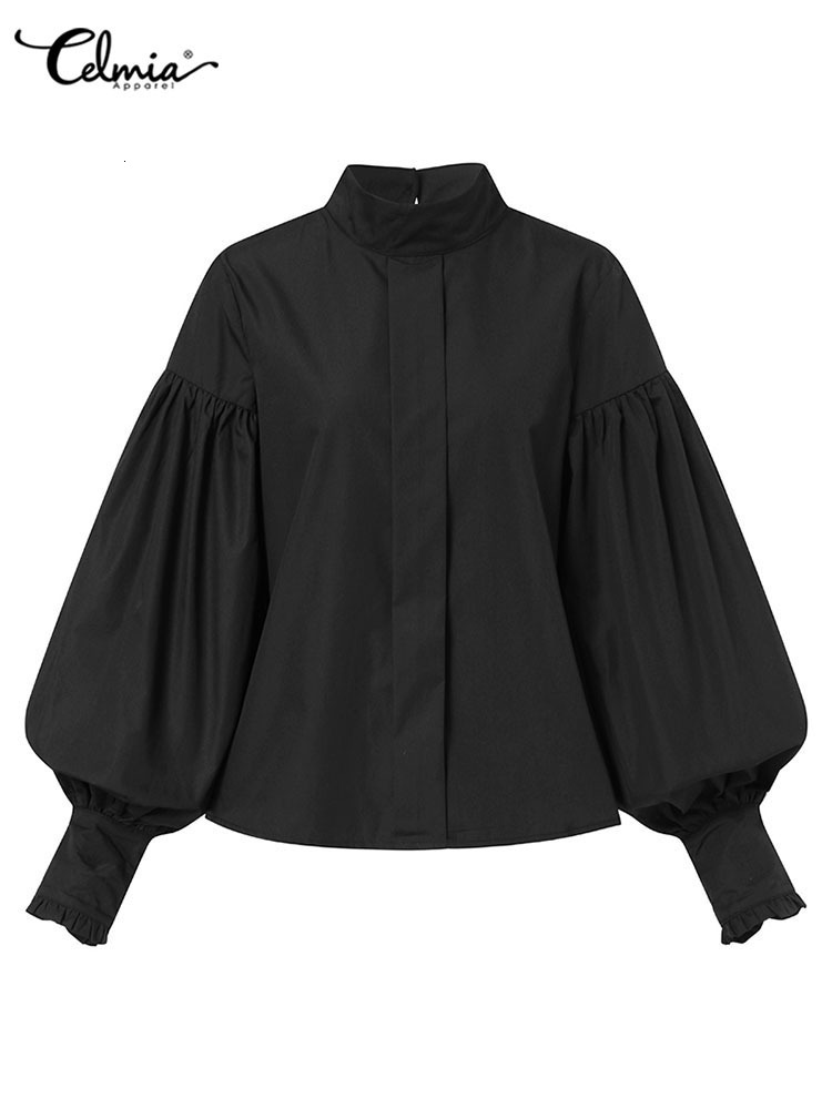 Women's Blouses Shirts Celmia Big Lantern Sleeve Women Blouses Elegant Streetwear Party White Shirts Fashion Stand Collar Casual Loose Blusas Top