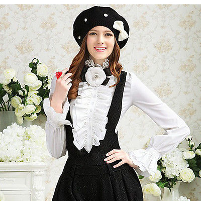 Womens Blouses Shirts Victorian Flounce Blouse Women OL Office Ladies Business White Shirt High Neck Frilly Ruffle Cuffs Female 230214