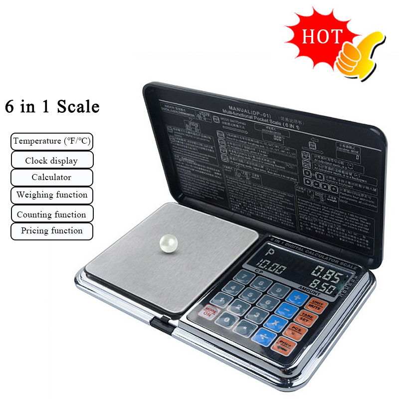 Calculators wholesale Calculators 0 01g 200g 1kg 6in1 Digital Calculator Scale Priced Jewelry Pocket Electronic Balance Gram Gold Pearl Weighing 23021