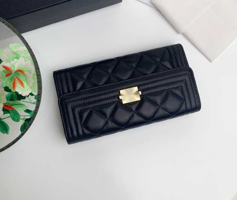 Luxury CC Brand Letter Wallets plaid chain Clutch 2958 lambskin diamond pattern pouch women's le boy Long wallet Caviar Leather Zipper Purse clutch