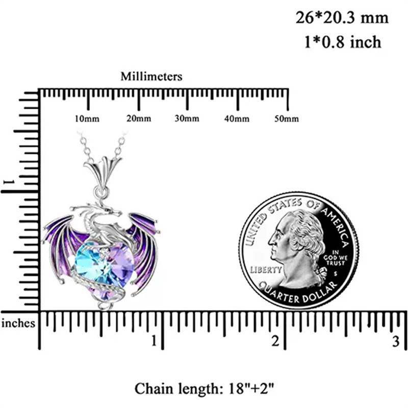 Unique Fashion Blue Heart Crystal Dragon Necklace for Women Charm Birthstone Flying Dragon Pendant Necklace Animal Jewelry Gift
