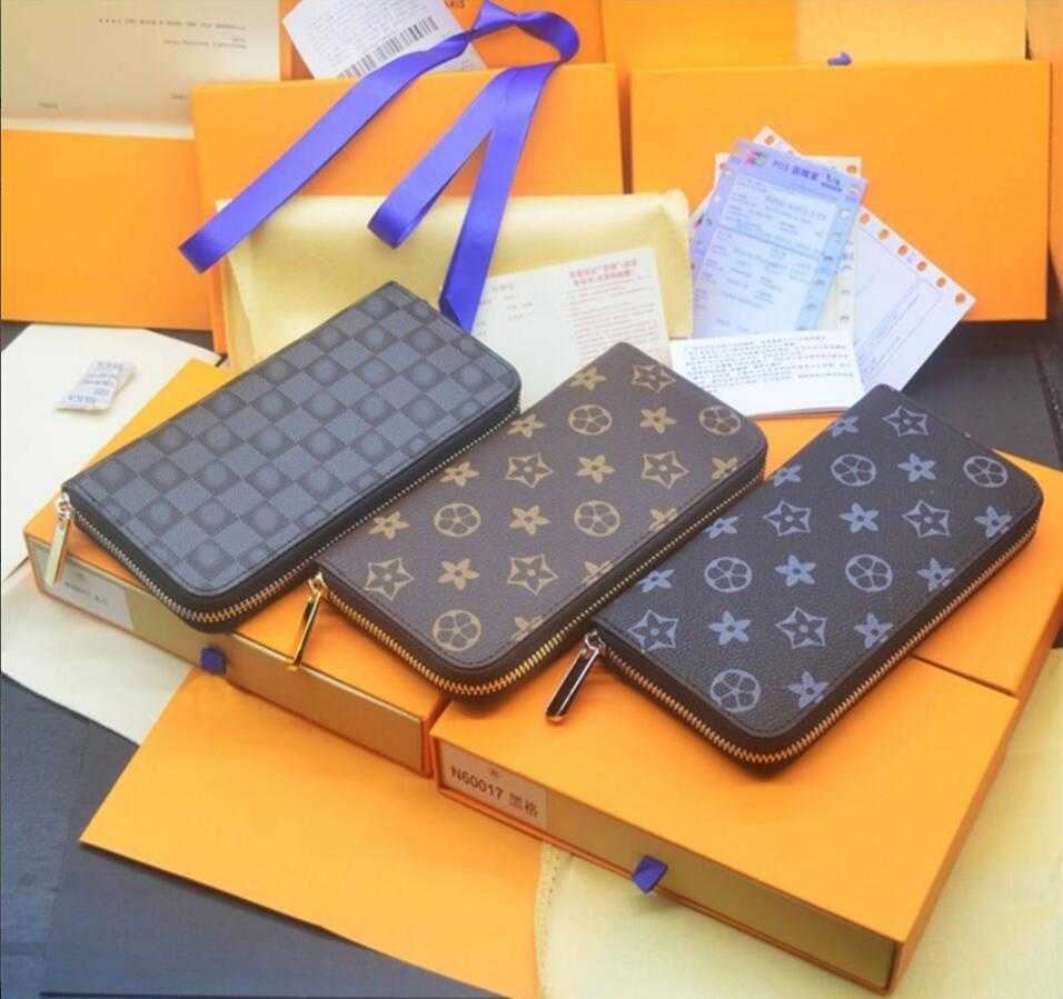 Luxury womens mens long zipper wallet soft leather brown black leather fashion designer wallets card holder coin purse top quality with box