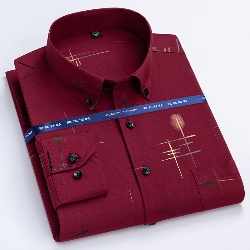 Mens Casual Shirts Dress Spring Autumn Latest Noniron Antiwrinkle Business Print Thin Plaid Slim Fit chemise homme 230214