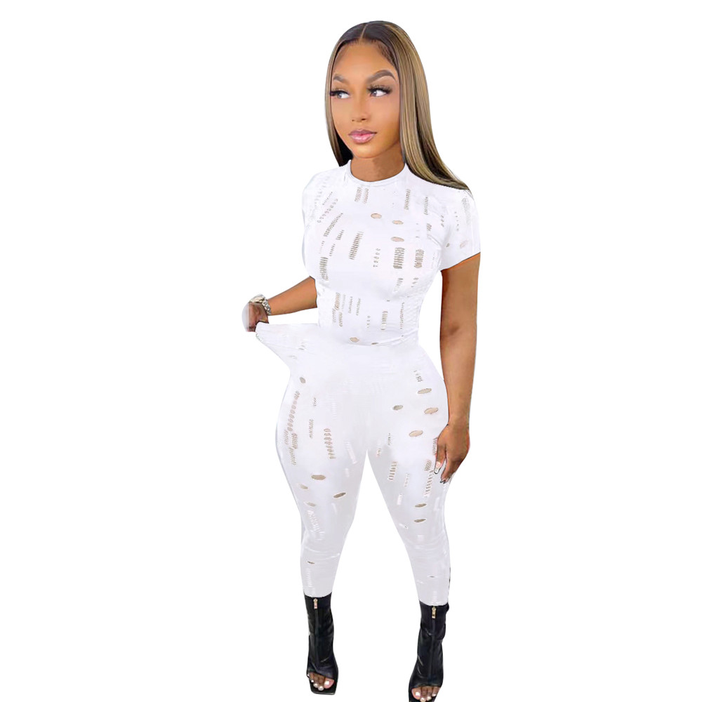 Designer Tracksuits Summer Two Piece Sets Womens Outfits Ripped Sprotswear Short Sleeve Pullover T-shirt and Pants Casual holes Sports suits 9272