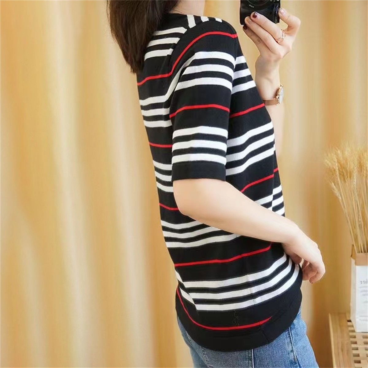 Knitting Shirts Sweater Women's Round neck striped Long Sleeve Women High Jacquard Cardigan knitting Sweaters Coats Pullovers