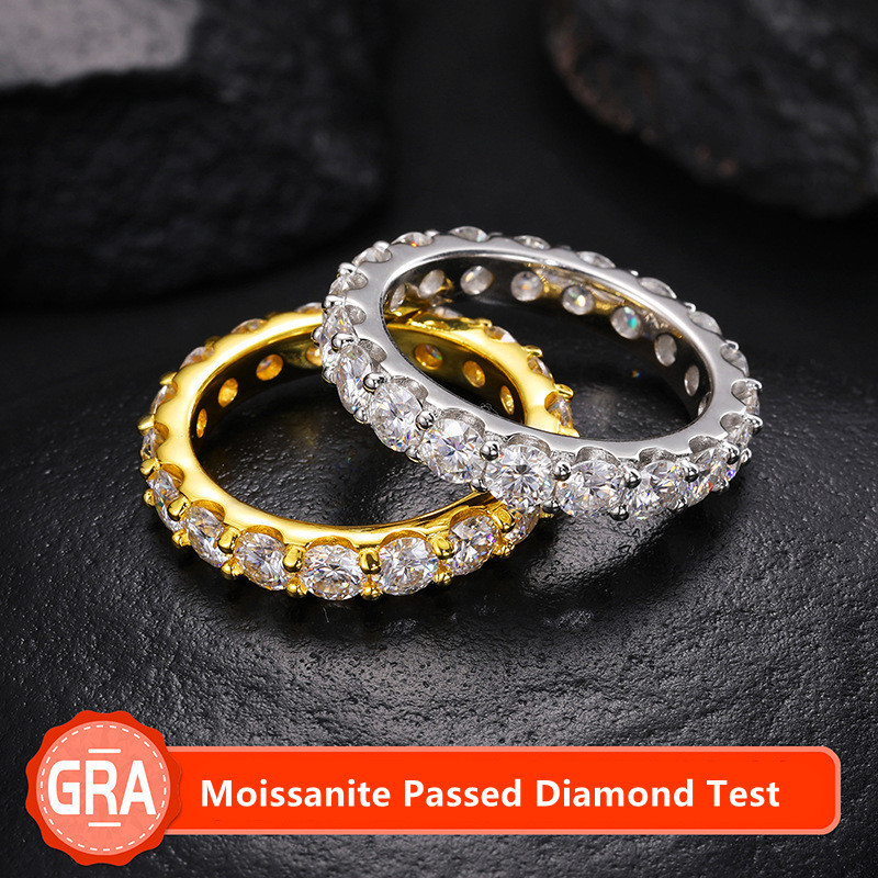 925 Sterling Silver Bling Iced Out 5mm VVS Moissanite Ring Diamond Rings for Men Women Fashion Jewelry Gift