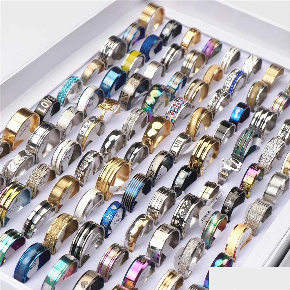 Cluster Rings 100Pcs/Lot Fashion Mticolor Stainless Steel Love For Women Men Different Style Party Gifts Jewelry Wholesale Drop Deli Dhis5
Cluster Rings 100Pcs/Lot Fashion Mticolor Stainless Steel Love For Women Men Different Style Party Gifts Jewelry Wholesale Drop Deli Dhis5
