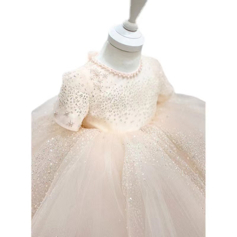 Arabic Floral Lace Flower Girl Dresses Ball Gowns Child Pageant Dresses Long Train Beautiful Little Kids Flower Girl Dress beaded crystal Formal gown 