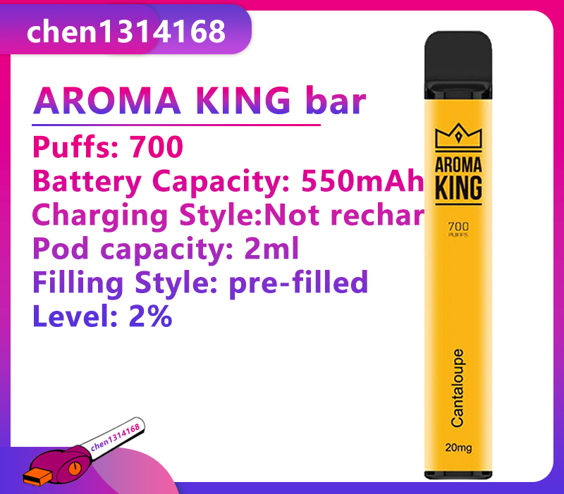 AROMA KING bar 700 Puffs Disposable vape cigarettes 2ml Prefilled Cartridge 550 mAh Battery 14 flavors 
AROMA KING bar 700 Puffs Disposable vape cigarettes 2ml Prefilled Cartridge 550 mAh Battery 14 flavors