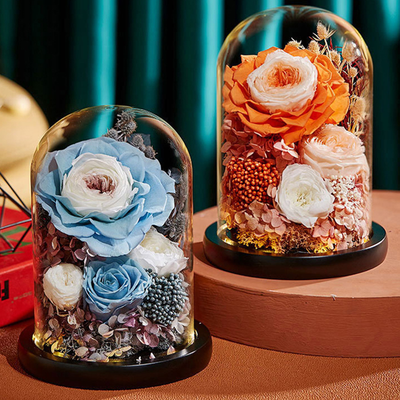 Eternal Rose Flower With Glass Cover Holder Gift Decoration Flower Valentines Mother Day Preserved Immortal Roses Flower Flor De Rosa Eterna Con Cubie