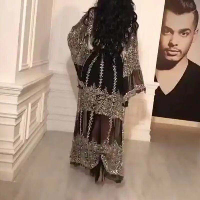 Ethnic Clothing TPJB Ramadan Kaftan Evening Dress Dubai Muslim Abaya High Class Sequins Embroidery Lace Islam Kimono for Women Black Maxi 230214